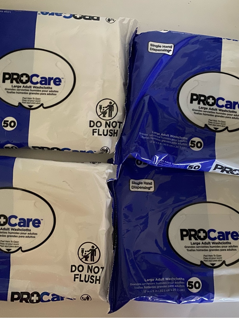 4 packs Procare Disposable Adult Washcloth No Rinse Wipes